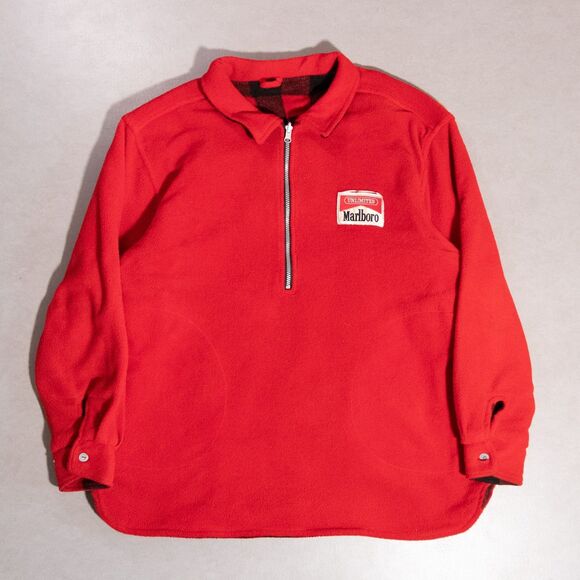Vintage Marlboro Reversible Fleece 1/4 Zip Pullover Jacket Red Buffalo Plaid XL - Picture 1 of 5